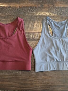 Fabletics Racerback Sportsbras Bundle - Burgundy & Light Gray